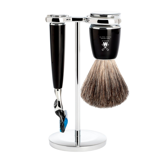 Mühle Barbersæt: Fusion Skaber, Pure Badger Barberkost og Holder, Rytmo, Sort Resin (1 sæt)  (Mühle)