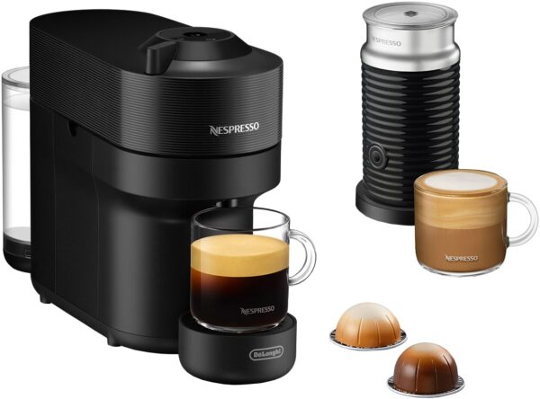 Nespresso Vertuo POP kapselmaskine + mælkeskummer fra DeLonghi ENV90.BAE Sort