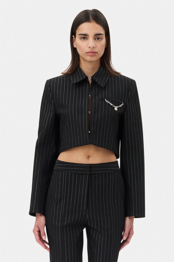 Compact Stripe Jersey Short Blazer Black