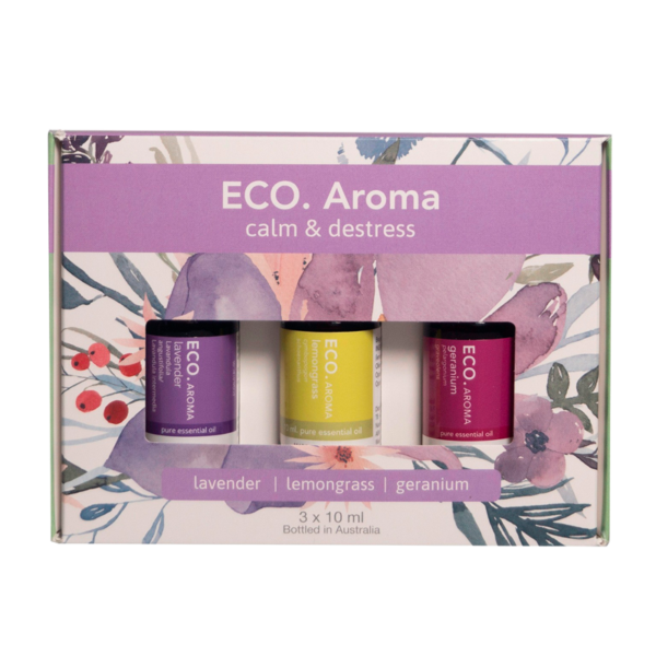 ECO. Aroma Calm & Destress Aroma Trio - Lavender, Geranium, Lemongrass 3x10 ml (10 ml)  (ECO.)