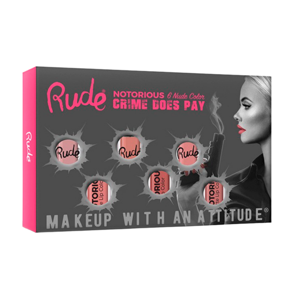 RUDE Cosmetics Crime Does Pay 6 Lip Colors Nude (1 sæt)  (Rude Cosmetics)