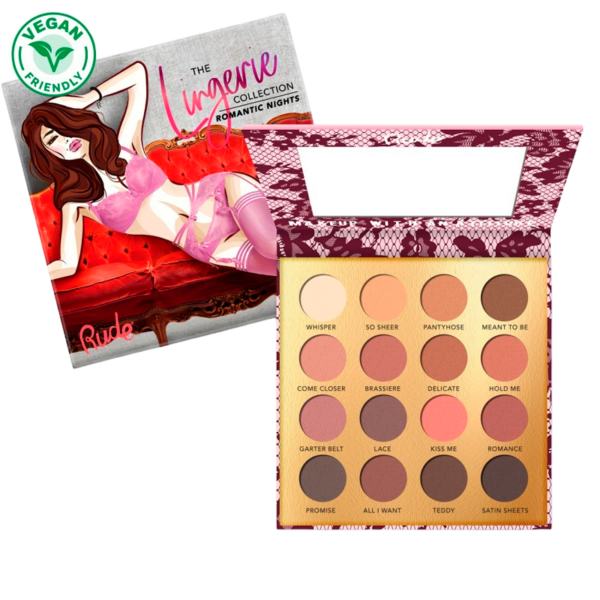 RUDE Cosmetics Lingerie Collection 16 Matte Eyeshadow Palette Romantic Night (1 stk)  (Rude Cosmetics)