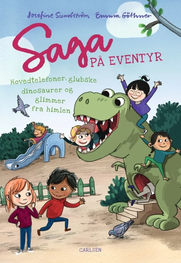 Saga på eventyr - hovedtelefoner, glubske dinosaurer og glimmer fra himlen Børnebøger